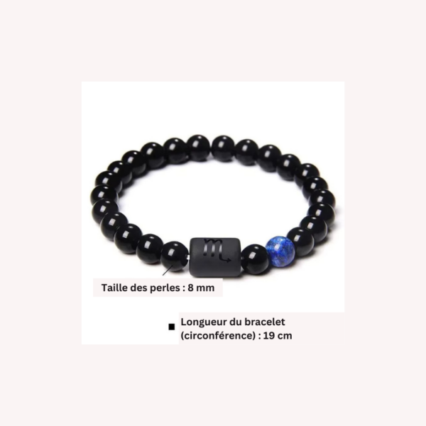 Bracelet en pierre d'onyx noir naturel,12 signes du zodiaque – Image 2