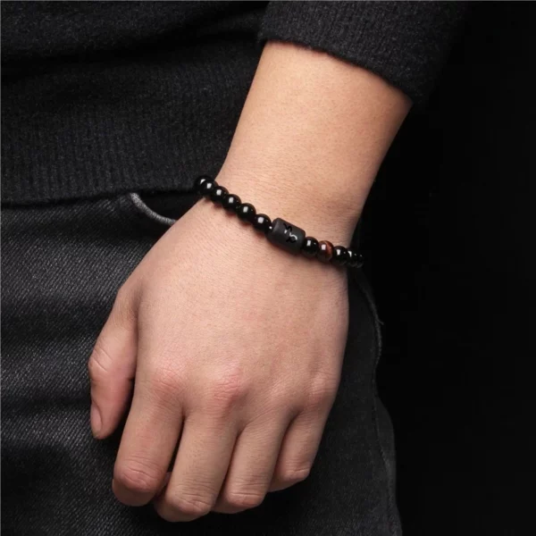 Bracelet en pierre d'onyx noir naturel,12 signes du zodiaque – Image 3
